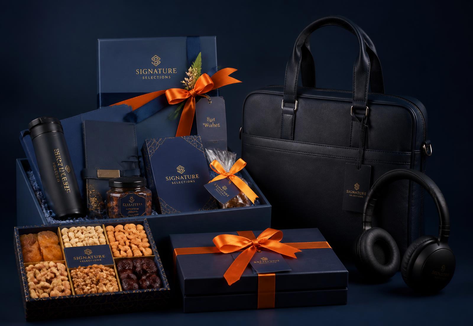 Premium corporate gift hampers, branded merchandise, electronics and leather products